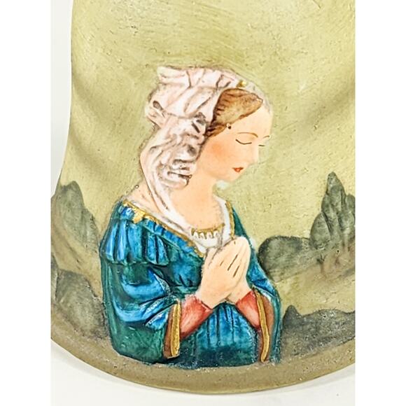 Bisque Praying Madonna Bell 5 3/4" Porcelain 1979 Hand Painted Roman Mexico - Picture 2 of 14